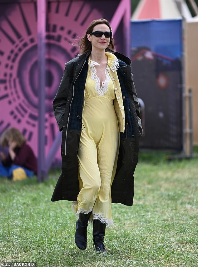 Another Glastonbury staple was Alexa Chung, who showed off her quirky sense of style in a yellow slip dress with a white lace trim