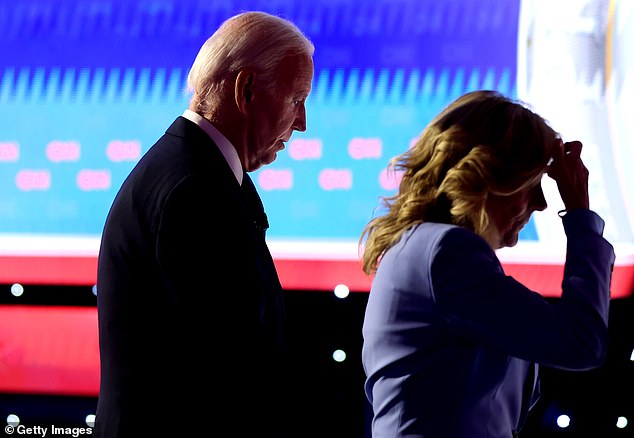 Joe Biden and Jill Biden are seen leaving the debate stage in Atlanta, Georgia last night