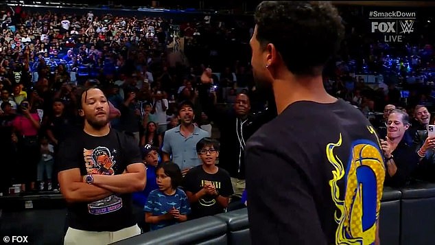 NBA rivals Jalen Brunson (left) and Tyrese Haliburton (right) stare at each other at MSG