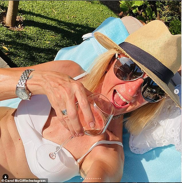 Carol McGiffin, 64, says she doesn’t think twice about wearing a bikini 10 years after mastectomy and has ‘put off reconstruction’ following breast cancer battle