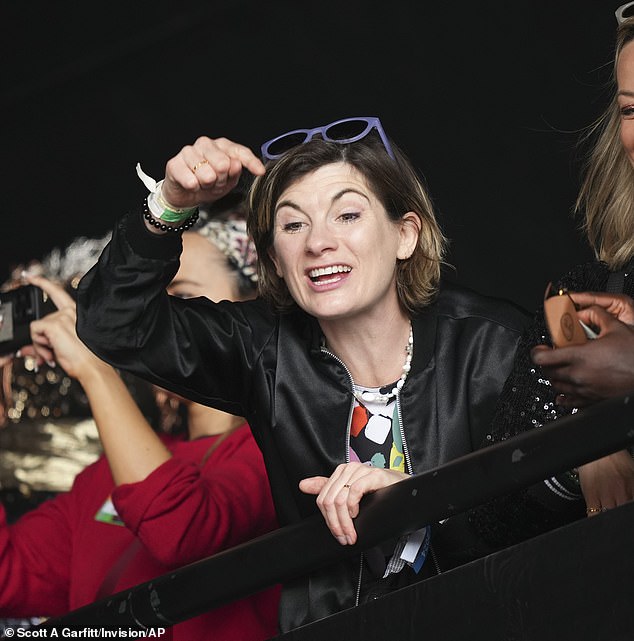 The singer was cheered on by the crowd, as well as famous friend and former Celeb Bake Off co-star Jodie Whittaker, 42.