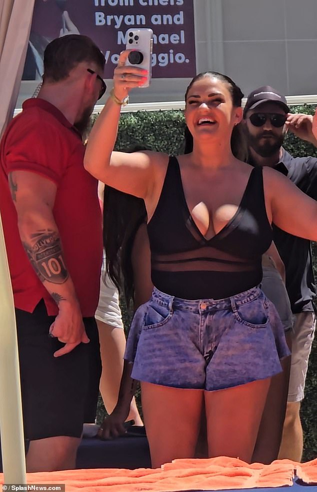 Brittany Cartwright takes the plunge in sexy swimsuit and denim shorts as she hangs out in Las Vegas with Vanderpump Rules pal Kristen Doute