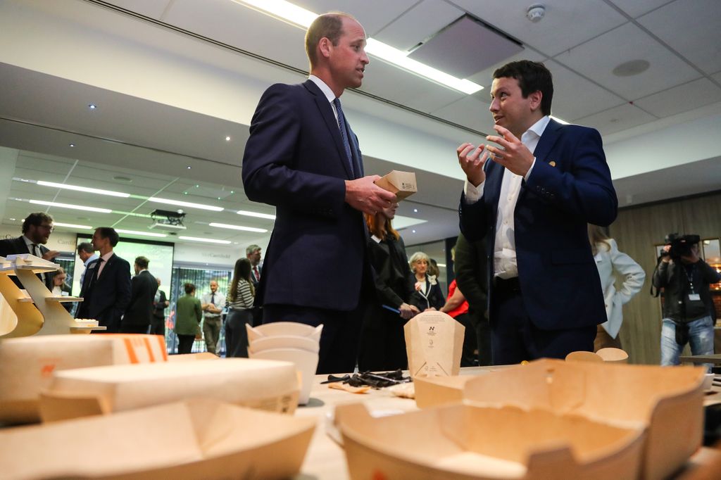 Prince William speaking to the founder of Notpla