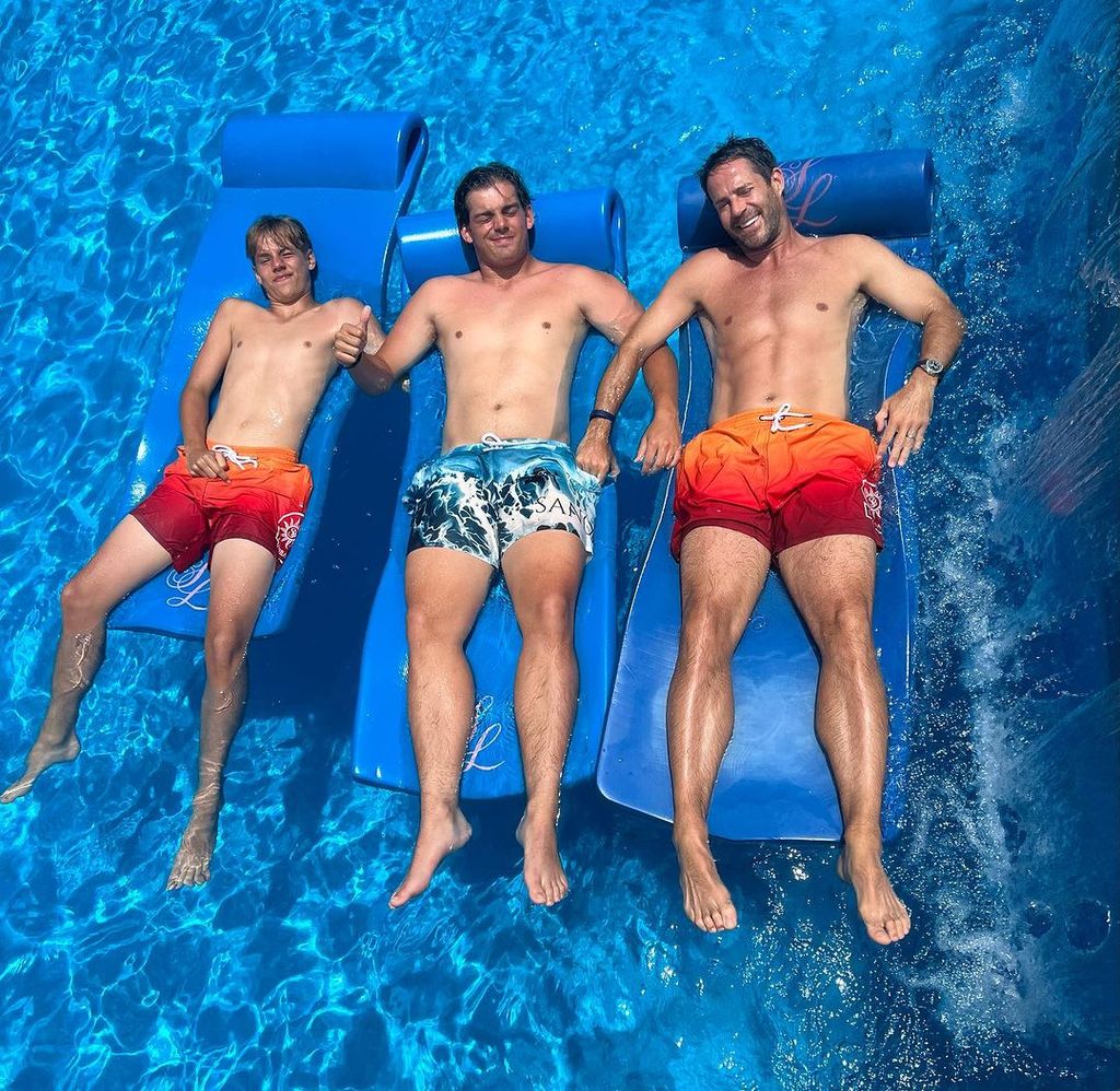 Jamie Redknapp in the pool with his two sons
