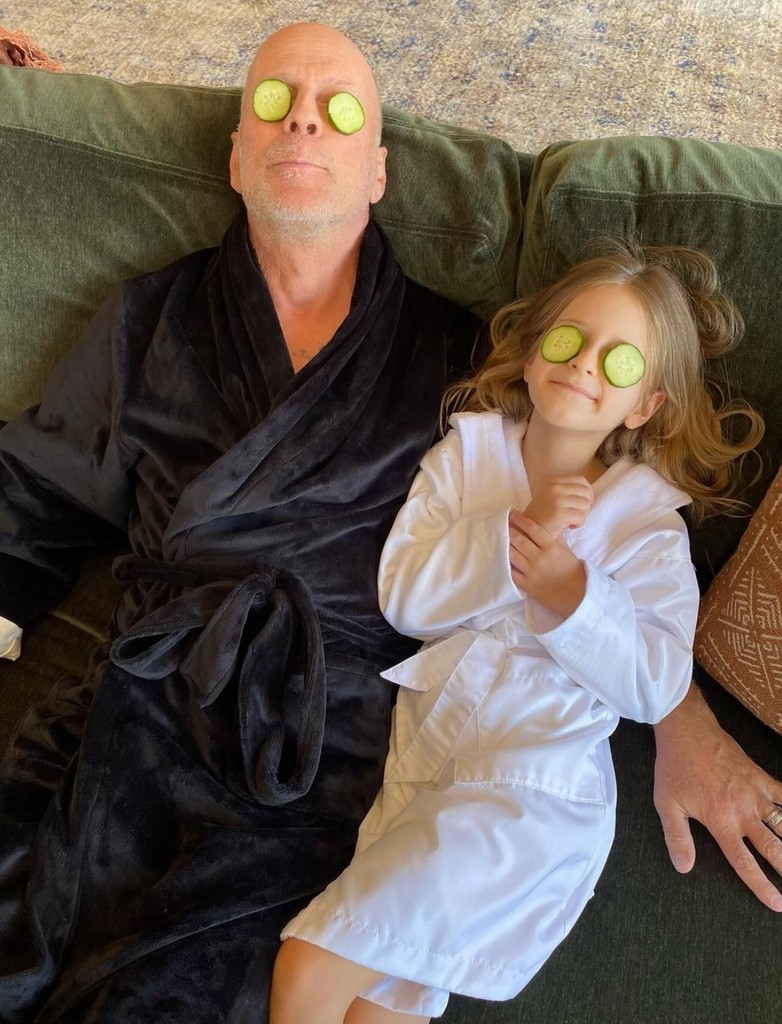 Photo of Bruce Willis with his daughter Evelyn on Father's Day 2024 shared by Demi Moore and Emma Heming on Instagram