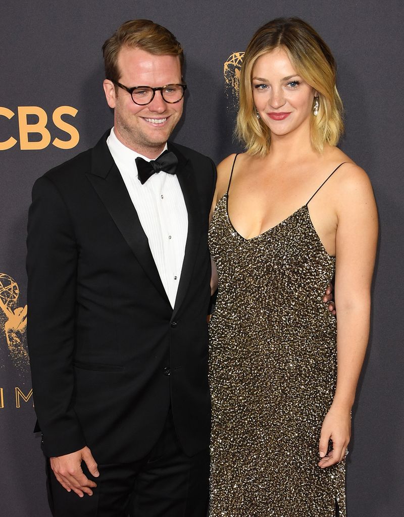 Bill Kennedy and Abby Elliott arrive at the 69th Emmy Awards