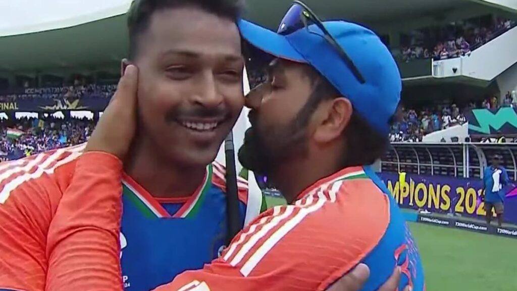 Rohit Sharma Kisses Hardik Pandya After India’s Historic T20 World Cup 2024 Win. Video Viral. Watch