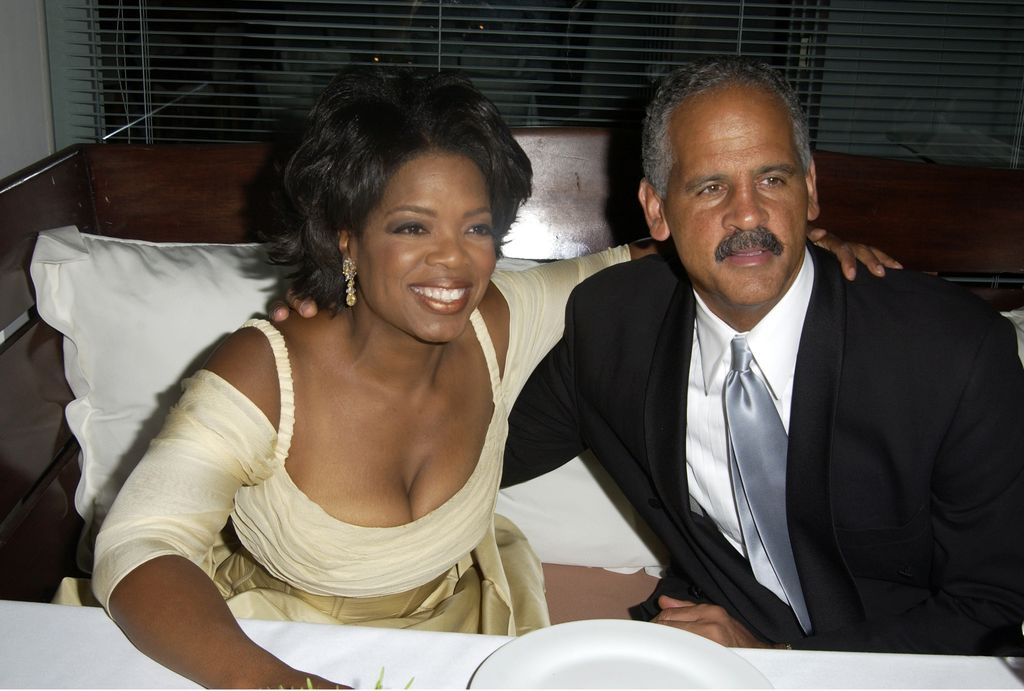 Oprah Winfrey and Stedman Graham celebrating GLAMOUR night at the ET/GLAMOUR Emmy party, 2002