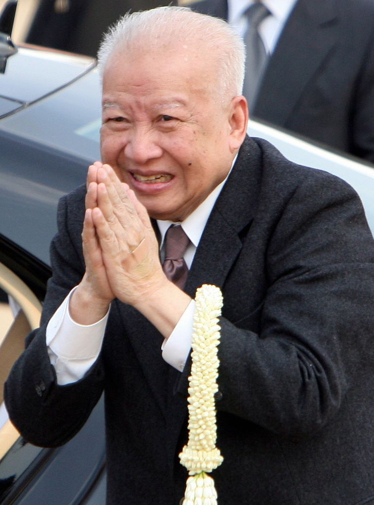 King Norodom Sihanouk with his hands folded