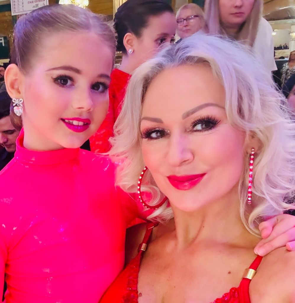 Kristina Rihanoff and her daughter Mila in red