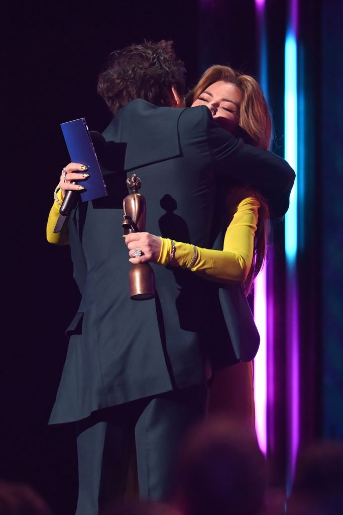 Harry Styles accepts the Song of the Year award from Shania Twain onstage during the Brit Awards 2023 at The O2 Arena on February 11, 2023 in London, England.