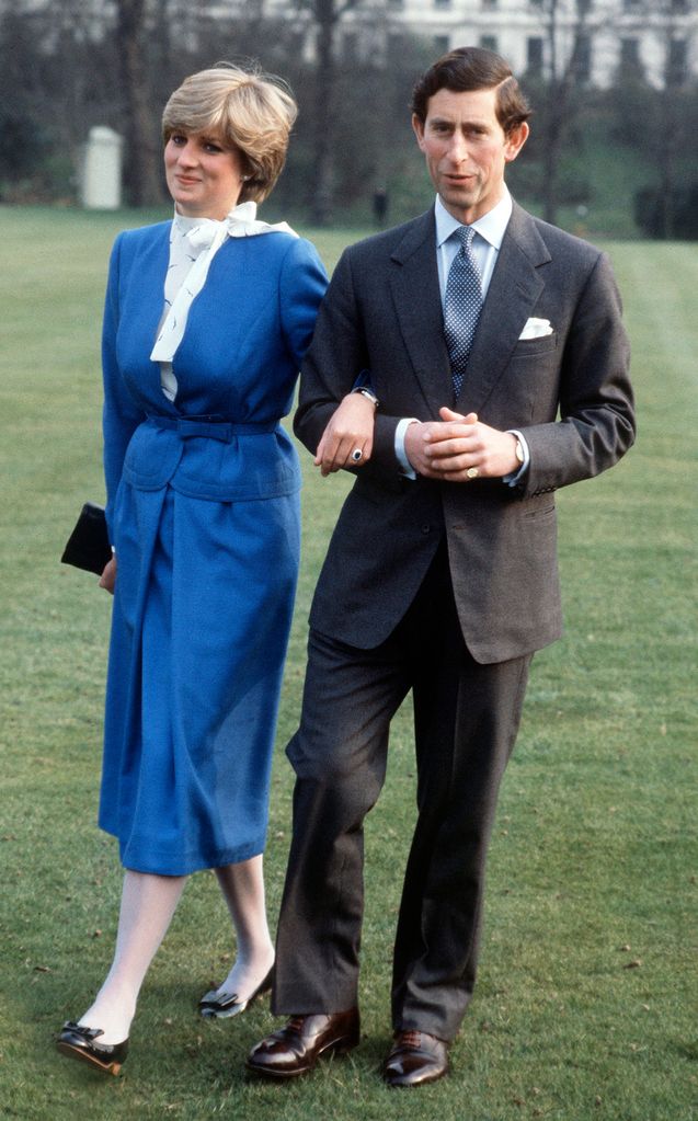 Lady Diana Spencer and Prince Charles in the garden of Buckingham Palace on the day they announced their engagement. 