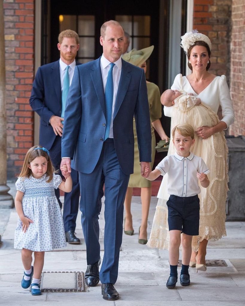 The Wales family and Prince Harry arriving at Prince Louis' christening 