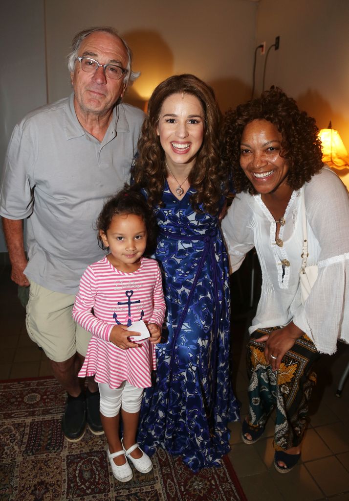 NEW YORK, NY - SEPTEMBER 02: (Special Coverage) (L-R) Robert De Niro, daughter Helen Grace, Chillina Kennedy "carole king" and Grace Hightower De Niro pose backstage at the hit Carole King musical "Beautiful" on Broadway at the Stephen Sondheim Theatre in New York City on September 2, 2015. (Photo by Bruce Glikas/FilmMagic)