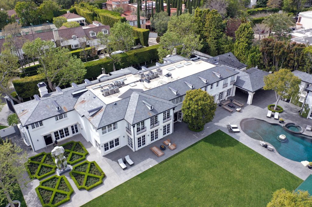 Sean's house in an aerial view "Diddy" Combs is seen during a raid by federal law enforcement agents in Los Angeles, California on March 25, 2024