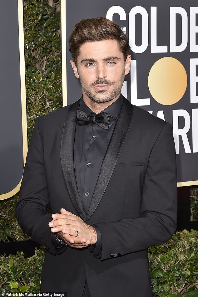 Photo of Zac Efron at the Golden Globe Awards in January 2018 - three years before his fall