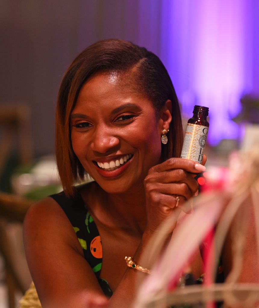 Denise Lewis all smiles during three-course lunch