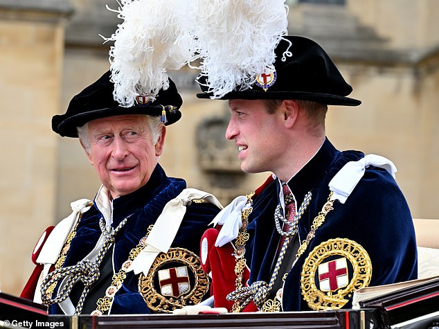 Charles and William attend the Order of the Garter service at St George's Chapel, Windsor Castle, on June 13, 2022