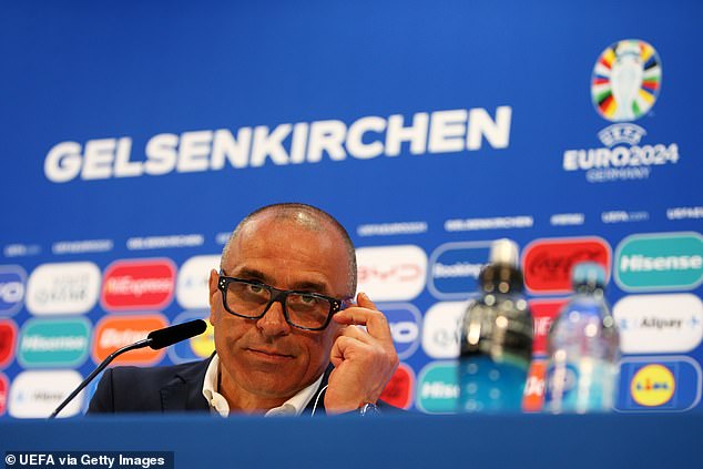 Slovakia manager Francesco Calzona is seen speaking at a press conference on Sunday