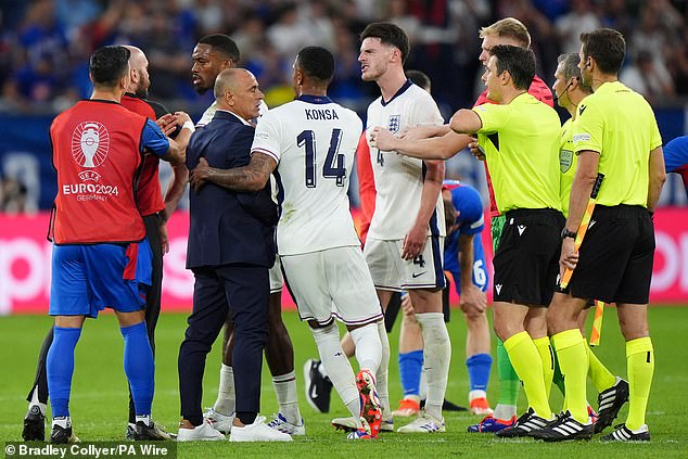Slovakia manager Francesco Calzona blasts England’s time-wasting tactics as he reveals Declan Rice apologised to him after his expletive-filled rant