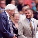 Taking tips on becoming a Sir? Becks sits next to national treasure David Attenborough in the royal box as he takes his mum to Wimbledon