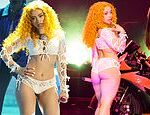 Ice Spice parades her weight loss in white lace lingerie while flashing her butt and toned tummy on stage at the BET awards