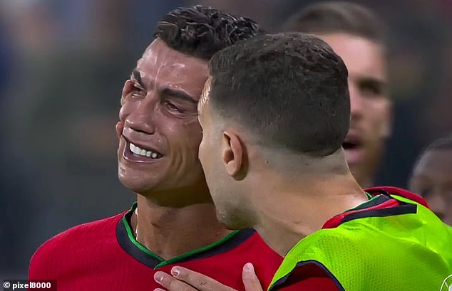 Ronaldo was in tears after missing a goal in the first half of extra time.