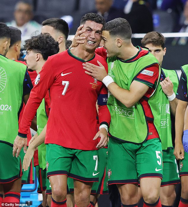 Ronaldo cried after his effort was blocked and was consoled by his team-mates.