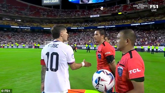 Shocking moment Copa America referee REFUSES to shake USA captain Christian Pulisic’s hand after furious bust-up