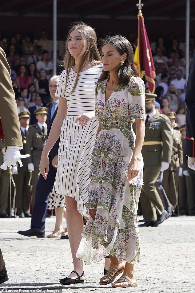 Letizia was wearing sandals once again, as the royal currently has a foot injury and can't wear heels