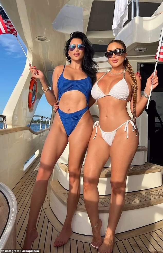 Larsa Pippen models a string bikini while celebrating the Fourth of July on a yacht alongside scantily clad pals in Miami…ahead of her 50th birthday