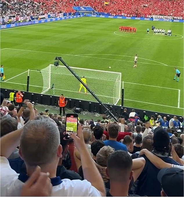 Trent Alexander-Arnold’s winning penalty filmed from the stands… as his emphatic spot-kick sparks jubilant scenes after England’s shootout victory over Switzerland