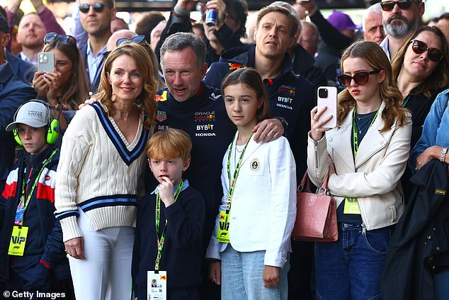 Elsewhere, Geri and Christian Horner were joined by son Montague and daughters Bluebell and Olivia at Silverstone for the Formula One Grand Prix on Sunday afternoon