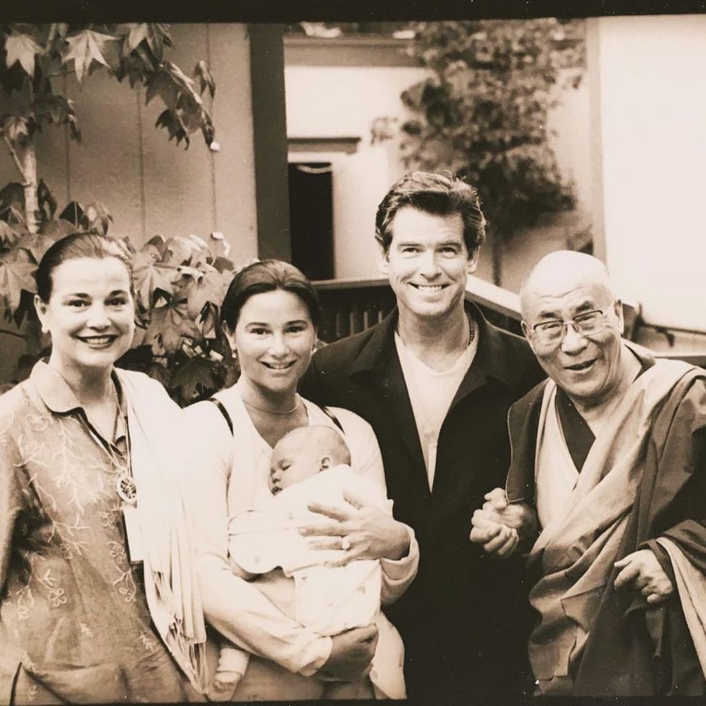 Pierce Brosnan and Keely Shaye with the Dalai Lama and his young son