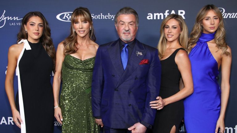 Sylvester Stallone happily poses with his wife Jennifer Flavin and their elegant daughters at the AMPHA Gala