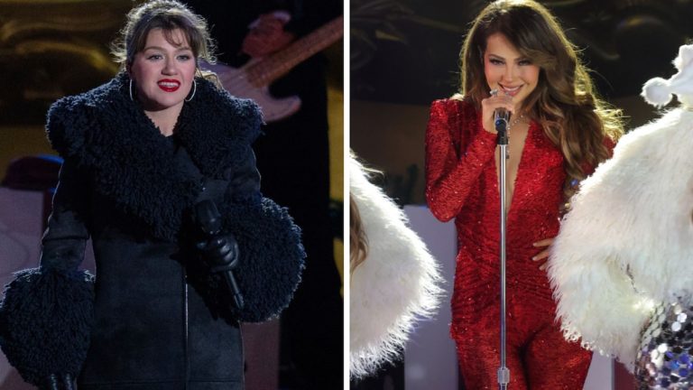 Thalia and Kelly Clarkson marvel at the 2024 Rockefeller Center Christmas Tree Lighting